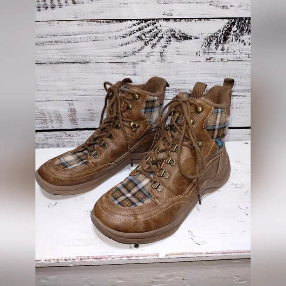 Rocket Dog Bristol Coast‎ Engine Boots in Brown size 8 Hiking Plaid Lace Up - Picture 4 of 8